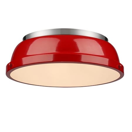 Duncan 14 In. Flush Mount In Pewter With Red Shade